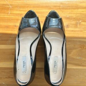 Classic Prada patent leather peep toe heel